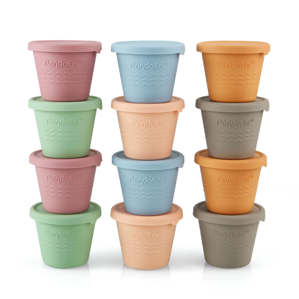 PandaEar 12 Pack Silicone Baby Food Storage Containers, 4 oz Reusable Baby Food Pots with Lids, Small Food Containers, No Spill Baby Weaning Pots for