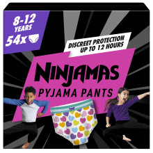 Pampers Ninjamas Pyjama Pants Unisex Hearts, 8-12 Years, 54 Pyjama Pants, 27kg - 43kg, All-Night Leak Protection