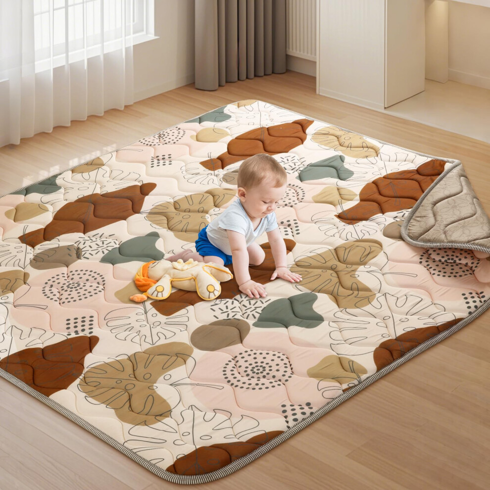 Baby Play Mat, 127X127cm Baby Mats For Floor Play Portable Foldable Playpen Thicken Soft Padding Mat Non Slip Baby Crawling Mats Machine Washa Tuocal