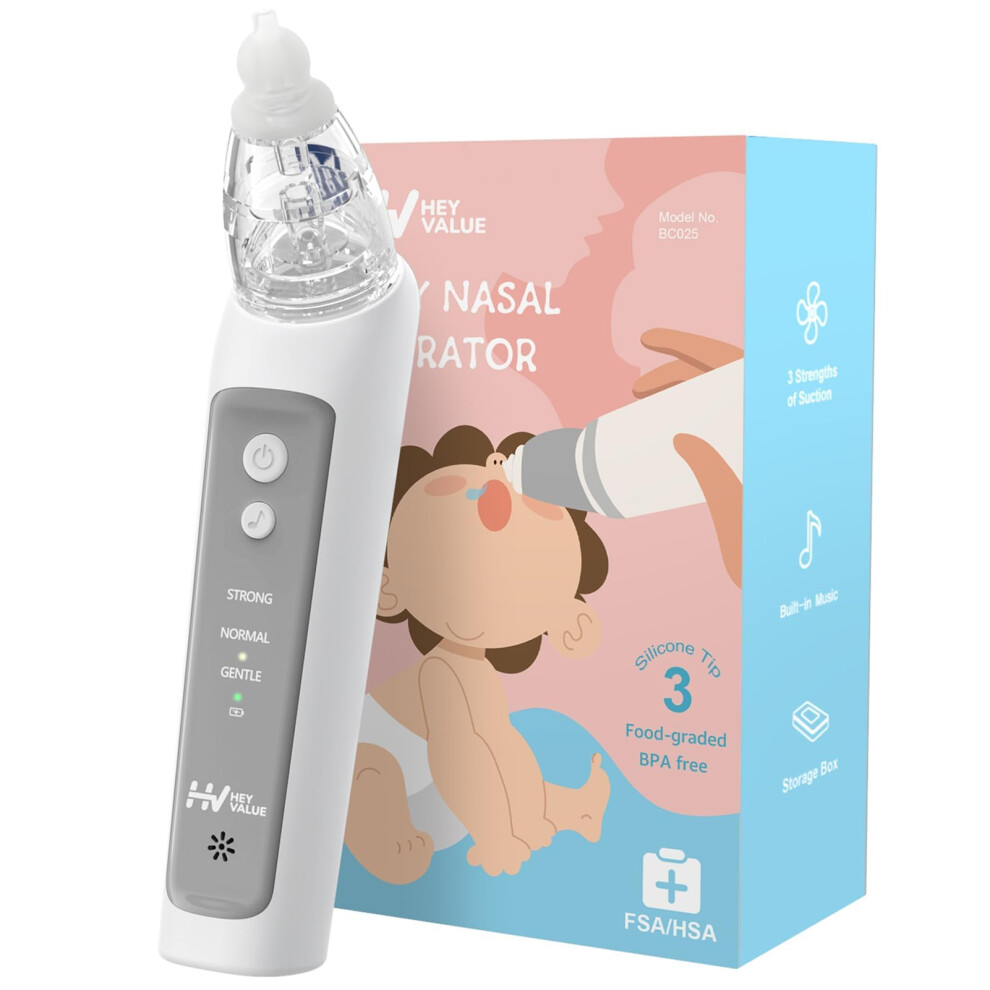 Heyvalue Nasal Aspirator For Baby, Baby Nose Sucker, Electric Nasal Aspirator For Toddler, Baby Nose Cleaner With 3 Silicone Tips, Adjustable Suction Level An