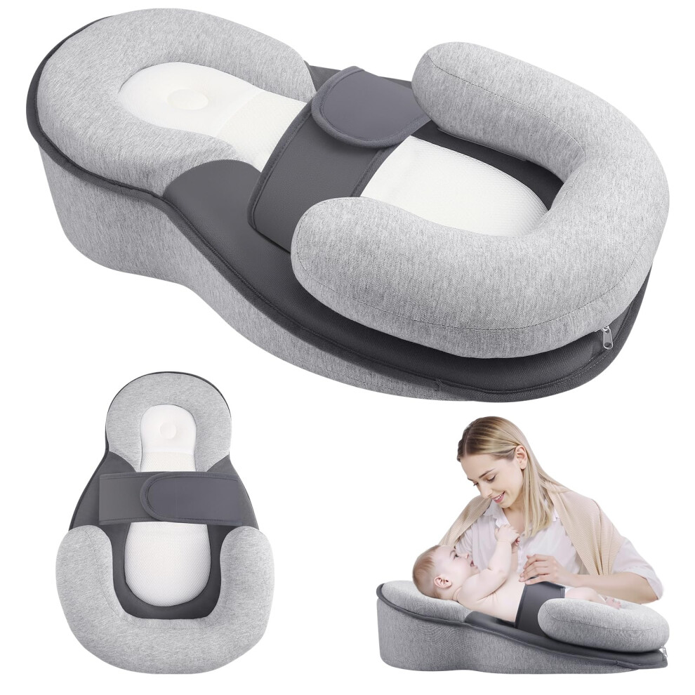 Baby Wedge Pillow For Newborn, Baby Feeding Pillow With Adjustable Safety Strap, Reflux Breastfeeding Nursing Pillow For Reducing Spit-Up, Delousiber