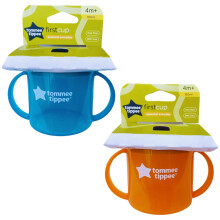 Tommee Tippee Free Flow First Cup Sippy Cup with Fold-Down, Leak-Proof Spout, 4m+, Red and Turquoise, 2 Pack