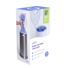 Ubbi Nappy Bin Liners, Diaper Pail Refill Bags, Large Bin Bags, Disposable Waste Bags, 49.2 litres, Value Pack - 75 Count