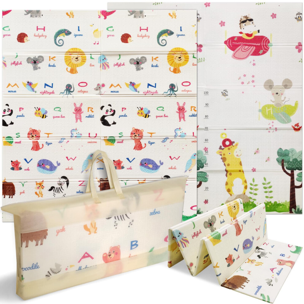 Baby Play Mat, Foldable Baby Playmat Reversible Waterproof Large Foam Soft Crawling Playmat Non Toxic Portable Floor Mat| Ideal For Bedroom, Nursery Hibtn