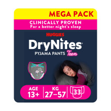 HUGGIES DryNites, Pyjama Pants, Girls 13+ Years (48-60KG), 33 x Bedwetting Pants, Up to 100% Leak Free Nights