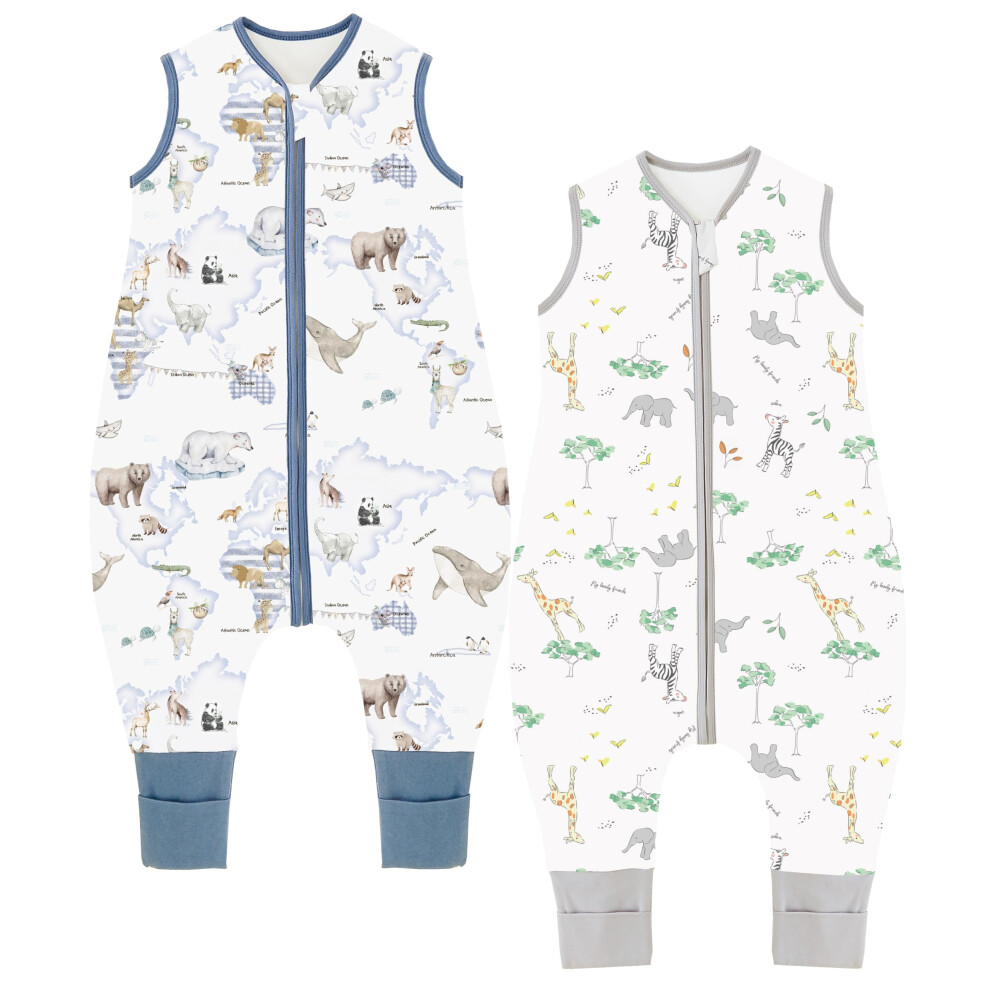 2Pcs Baby Sleeping Bag With Feet 1.5 Tog Baby Sleep Sack With Legs 100% Cotton Toddler Wearable Blanket Walker Sleep Sack Kids, 1.5 Tog/An Chilsuessy