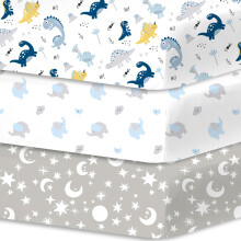 Little Grape Land Cot Sheets Fitted 60cm x 120cm, 3 Pack Baby Fitted Sheets for Boys Girl, Universal Fitting Cots and Beds, Ultra Soft Breathable Bab