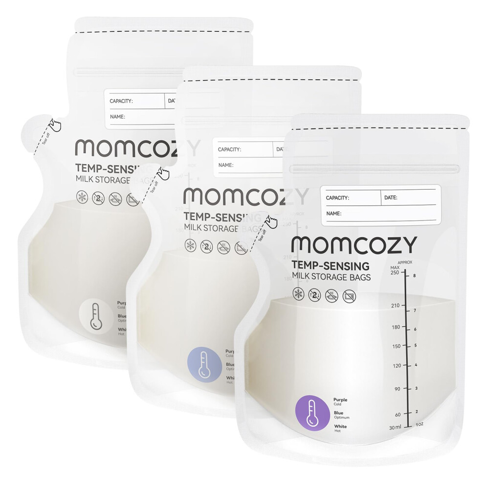 Easy Pour Breastmilk Storage Bag, 250Ml, Temp-Sensing Color Change, 120 Count Milk Bag With Self Standing For Breastfeeding, No Leak Presteri Momcozy