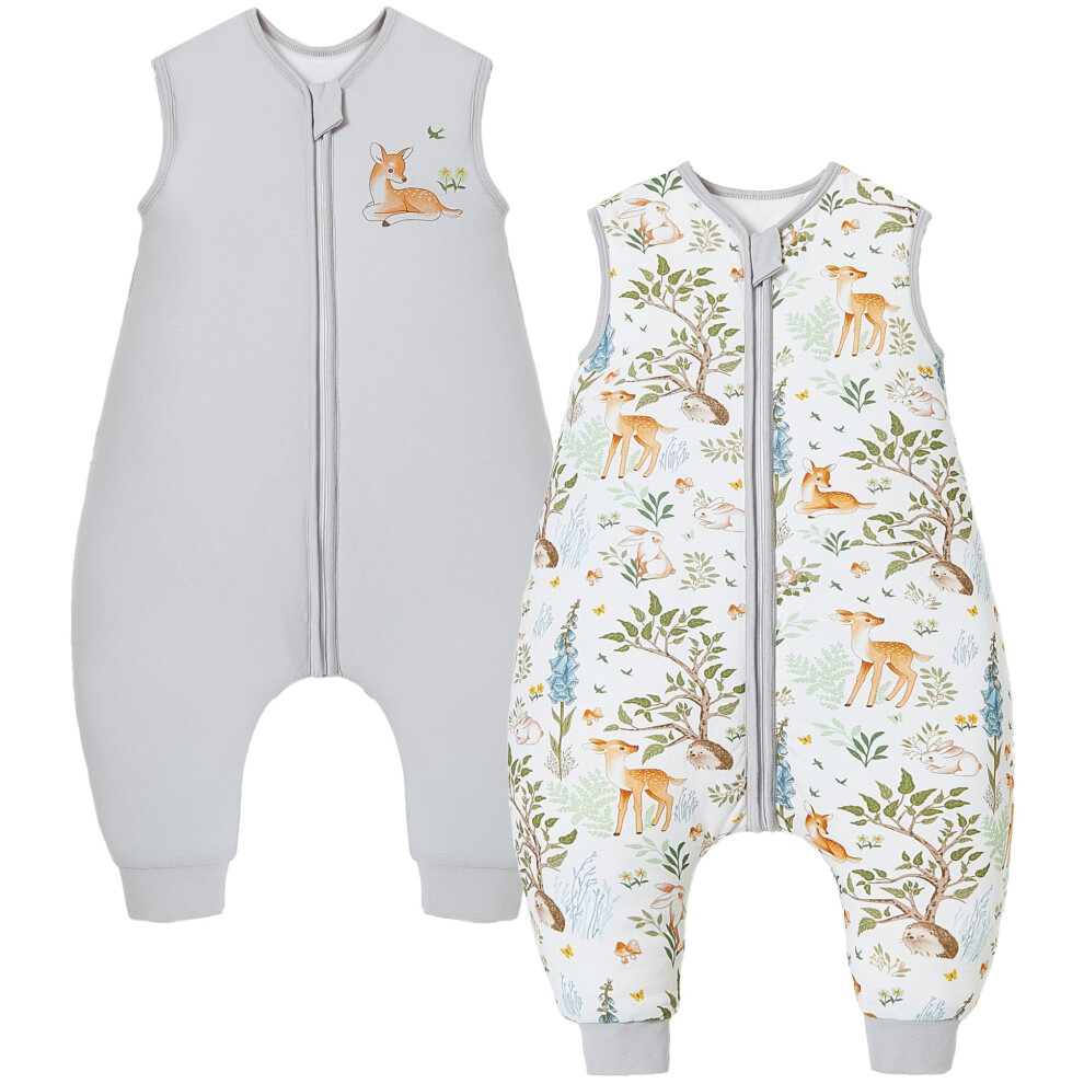 Toddler Sleeping Bag With Feet 2Pcs 2.5 Tog Baby Sleeping Sack With Legs Pyjamas Infant Walking Cotton Wearable Blankets, 2.5 Tog/ + P Grey Chilsuessy