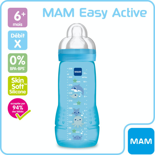 MAM MAM Biberon 2ème âge Easy Active Bleu 330ml 1