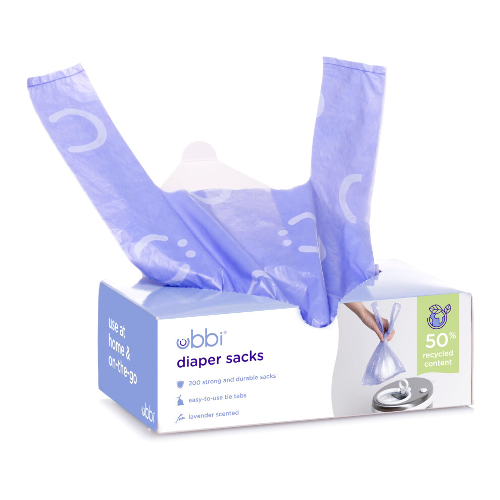 Disposable Nappy Sacks, Scented, Easy-To-Tie Tabs, Baby Nappy Disposal Or Pet Waste Bags, 200 Count Lavender Ubbi
