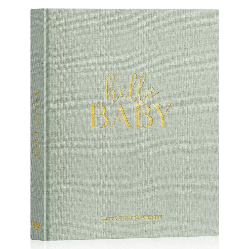 Lanpn Hello Baby First 5 Year Memory Book - Linen Hardcover Keepsake for New Parents - Newborn Baby Journal Scrapbook Photo Album Milestone Book (Sag-image-OPC-PK72QW5-NEW