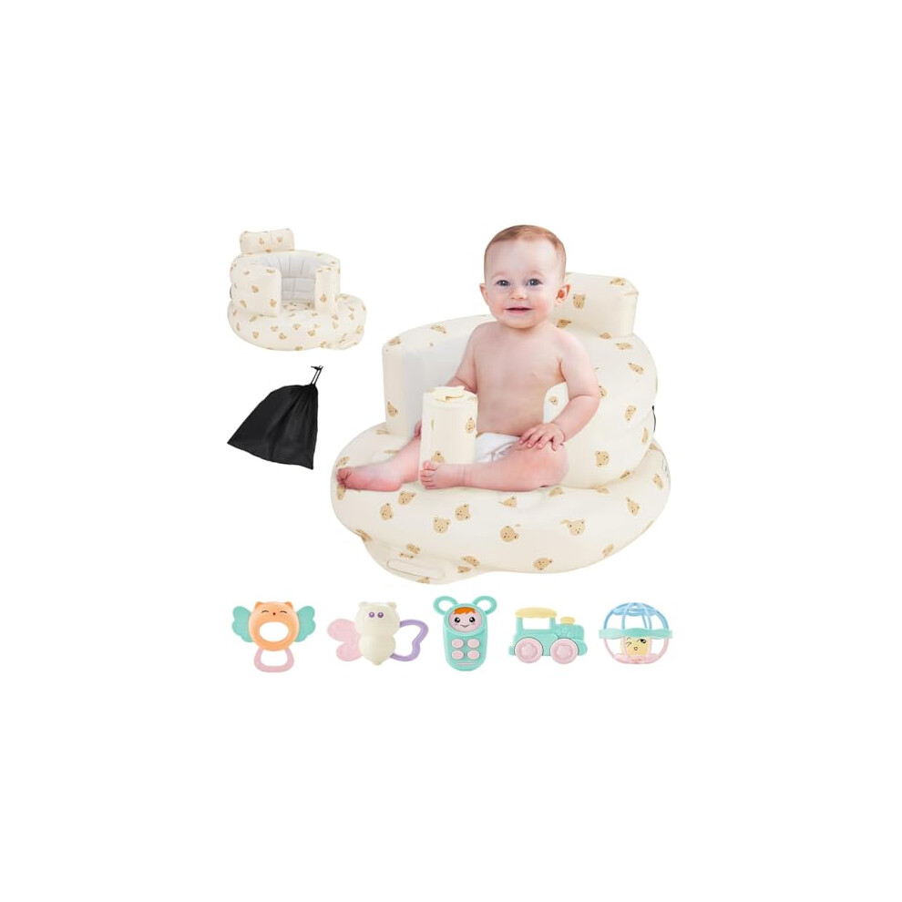 Baby Inflatable Seat, Baby Seats For Infants For Sitting Up, Inflatable Baby Seat, Built-In Air Pump+ 5 Toys (Bear) Blahaj