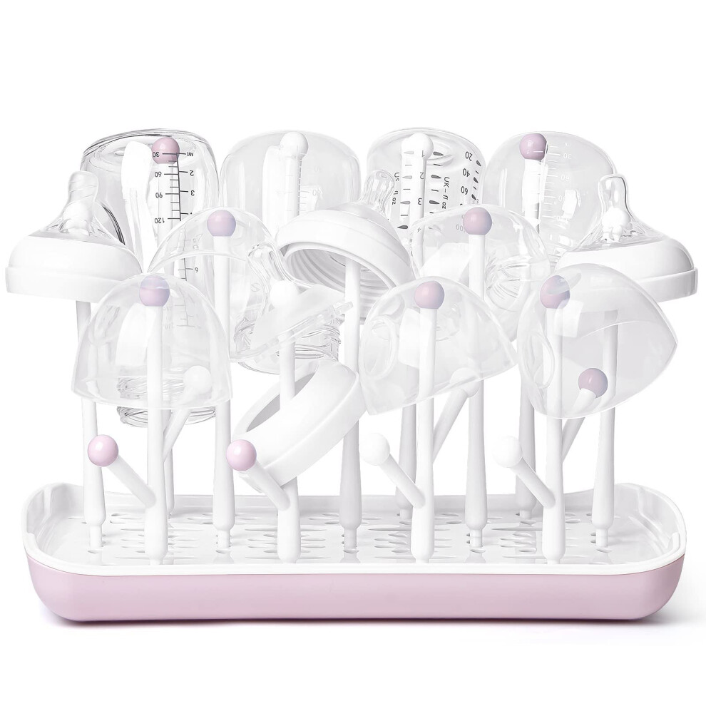 Baby Bottle Drying Rack, Baby Bottle Rack With Large Capacity For Bottles, Dry Rack With Removable Water Tray (Pink) Pink Termichy