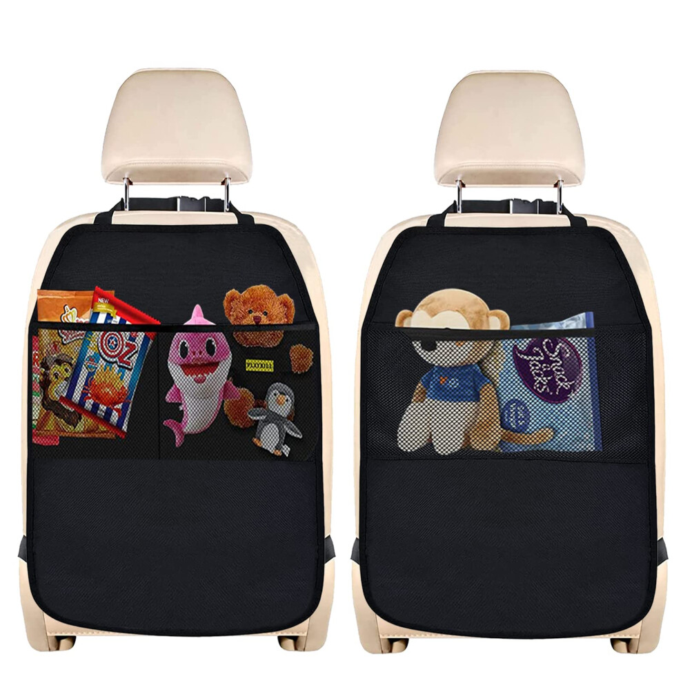 Car Seat Protector, 2-Piece Organizer With 2 Pockets, Universal Back Protector For Dirt & Damage Prevention Qooloo