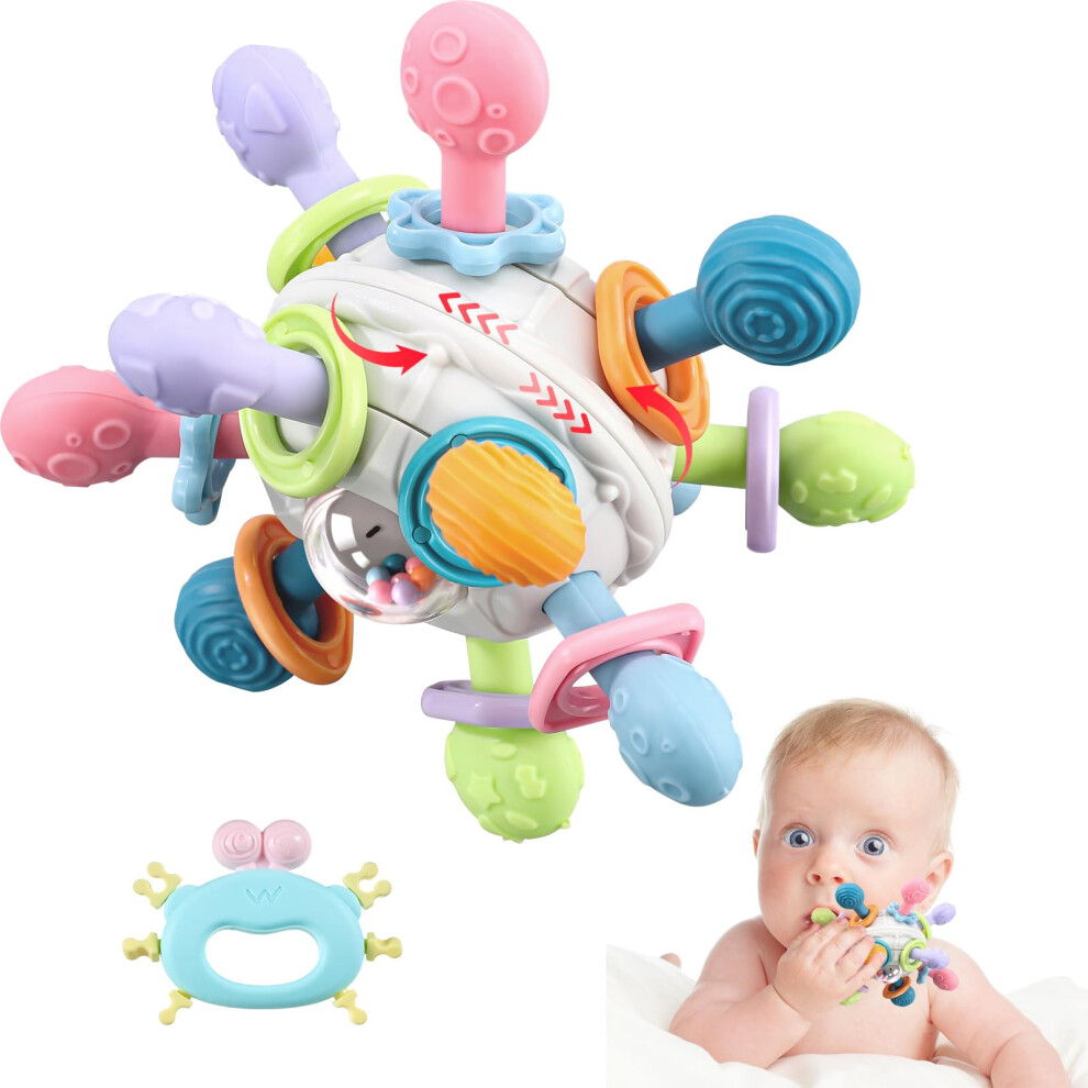 Grabbing Ball Baby Toy,Sensory Teething Teether Toys,Silicone Teething Ring, Motor Skills Toy, Montessori Early Educational Toy, Baby Rattle, Baby To Wixbfyn