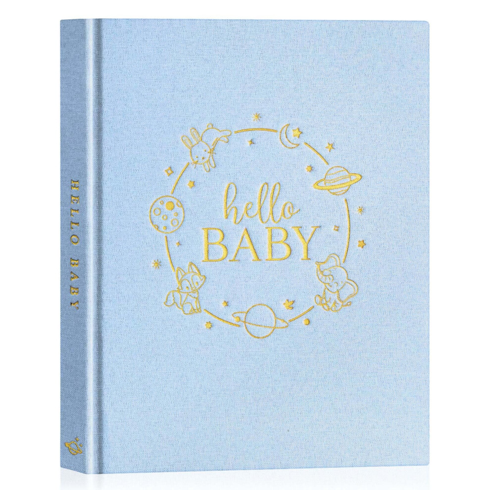 Hello Baby Memory Book For Boy Girl - Linen Hardcover Keepsake For New Parents - First 5 Year Journal Scrapbook Photo Album Milestone Book (Blu Lanpn