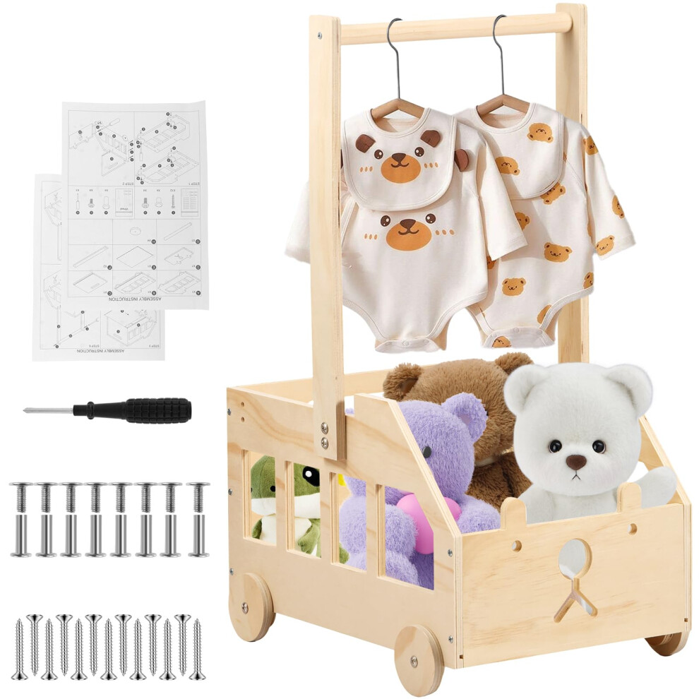 Baby Shower Crate Closet, Wooden Baby Shower Basket With Wheels And Adjustable Handle,Wood Baby Clothes Rack, Baby Shower Hamper Storage Basket For B Nihuifdpy