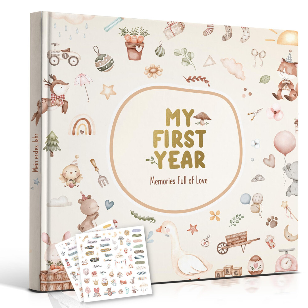 Hyggartn Baby Memory Book – My First Year Journal with Stickers (84 Pages) Gender-Neutral Keepsake for Boys & Girls Thoughtful Gift for New Parents-image-OPC-PK72RM8-NEW