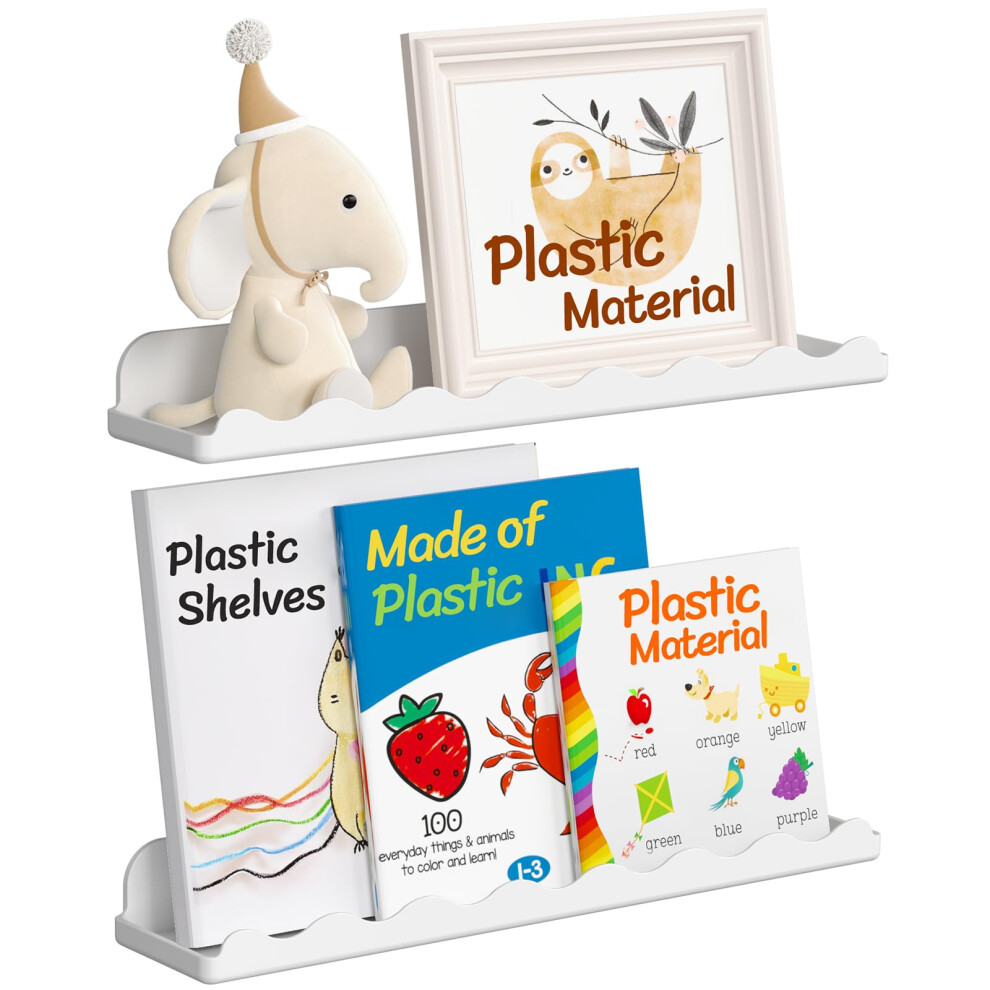 Lifewit Kids Bookshelf 2 Pack, 15" Floating Shelves for Wall Mounted, White Nursery Book Toy Hanging Racks for Baby/Toddler/Children in Bedroom, Livi-image-OPC-PK72RQV-NEW