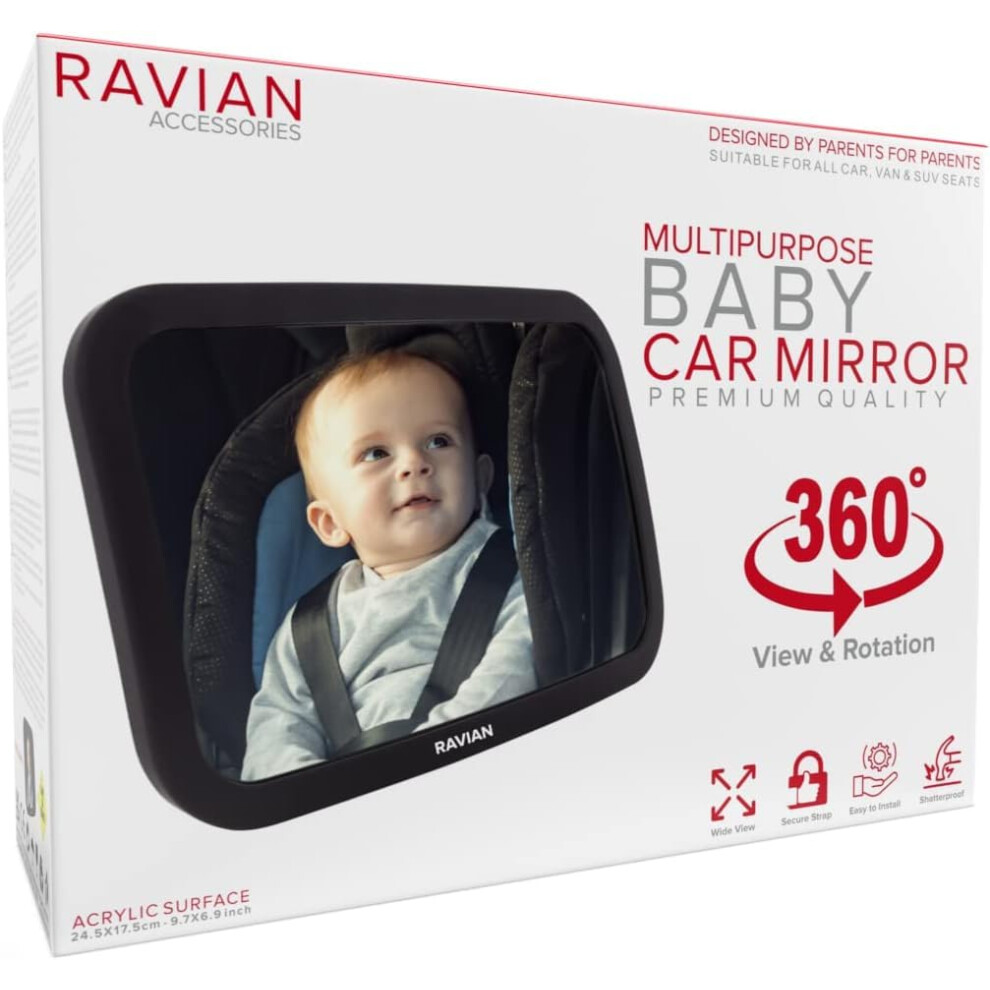 Ravian Baby Car Mirror For Back Seat Safest Newborn Essentials With Rear View, Shatterproof, Adjustable To See Rear Facing For Infants, Kids And Pets