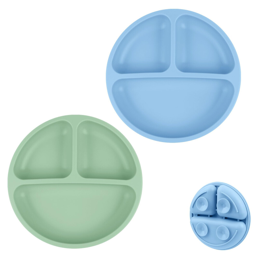 Baby Suction Plate, 2Pcs Silicone Baby Suction Plates, Non Slip Silicone Toddler Weaning Plate, Divided Dishes For Toddler Kids Self Feeding, Vicloon