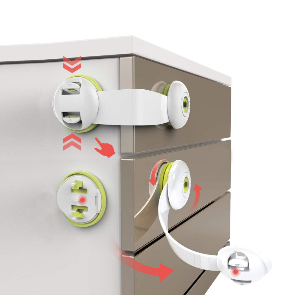 Child Safety Locks, Flow.month 10 Pack Child Safety Cupboard Locks, No Tools or Drilling Needed, Baby Cabinet Locks for Kitchen Cabinets, Drawers, Ap