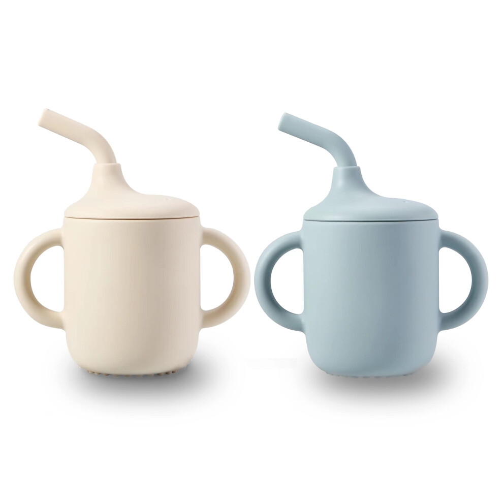 2 Pack Silicone Sippy Cups For Toddlers With Straw & Handles| Non Spill Baby Cups From 6 Months| Weaning Cup Toddler Drinking Cup Baby First Pandaear