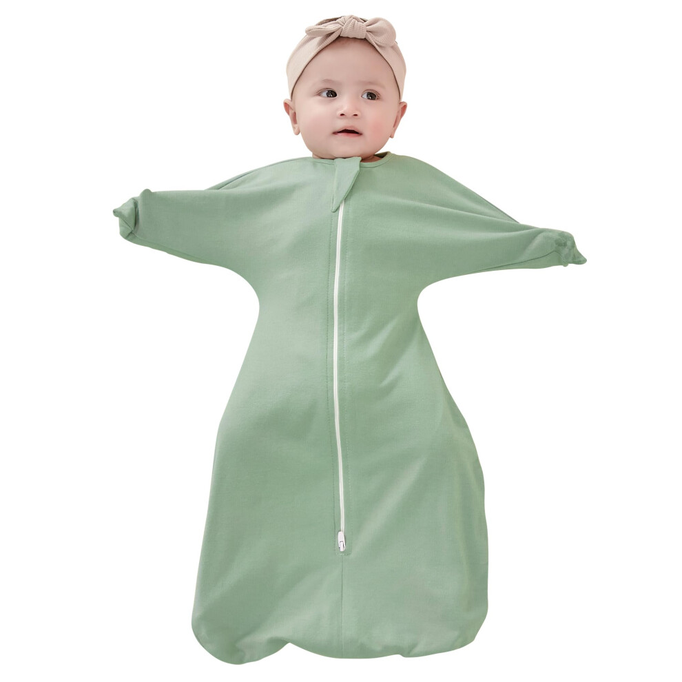 Shark-Fin Transition Swaddle - 1.0 Tog Baby Sleeping Bag Swaddle Blanket With 2-Way Zipper Newborn Sleep Bag Cotton For All Seasons, Mint Gree Zigjoy