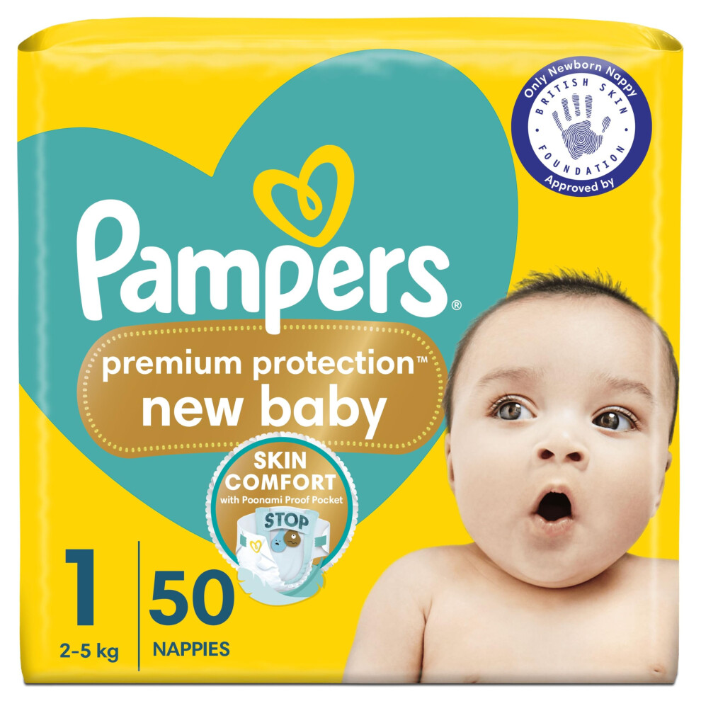 Pampers Premium Protection Baby Size 1, 50 Nappies, 2kg-5kg, Essential Pack, Double Protection for Skin and Against Leaks-image-OPC-PK72SJ9-NEW
