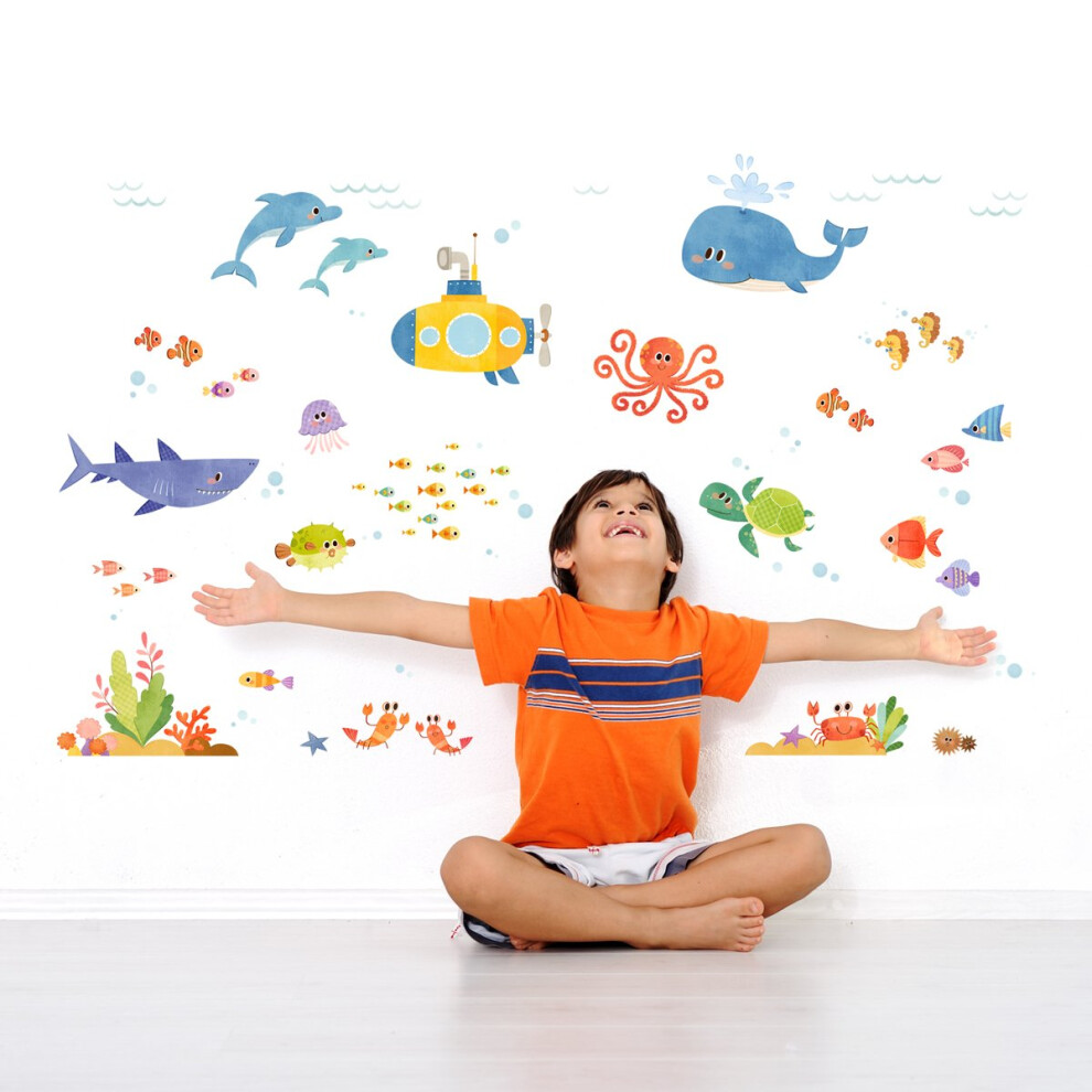 Decowall Dw-1611S Sea Adventure Kids Wall Stickers Decals Peel And Stick Removable For Nursery Bedroom Living Room Art Murals Decorations