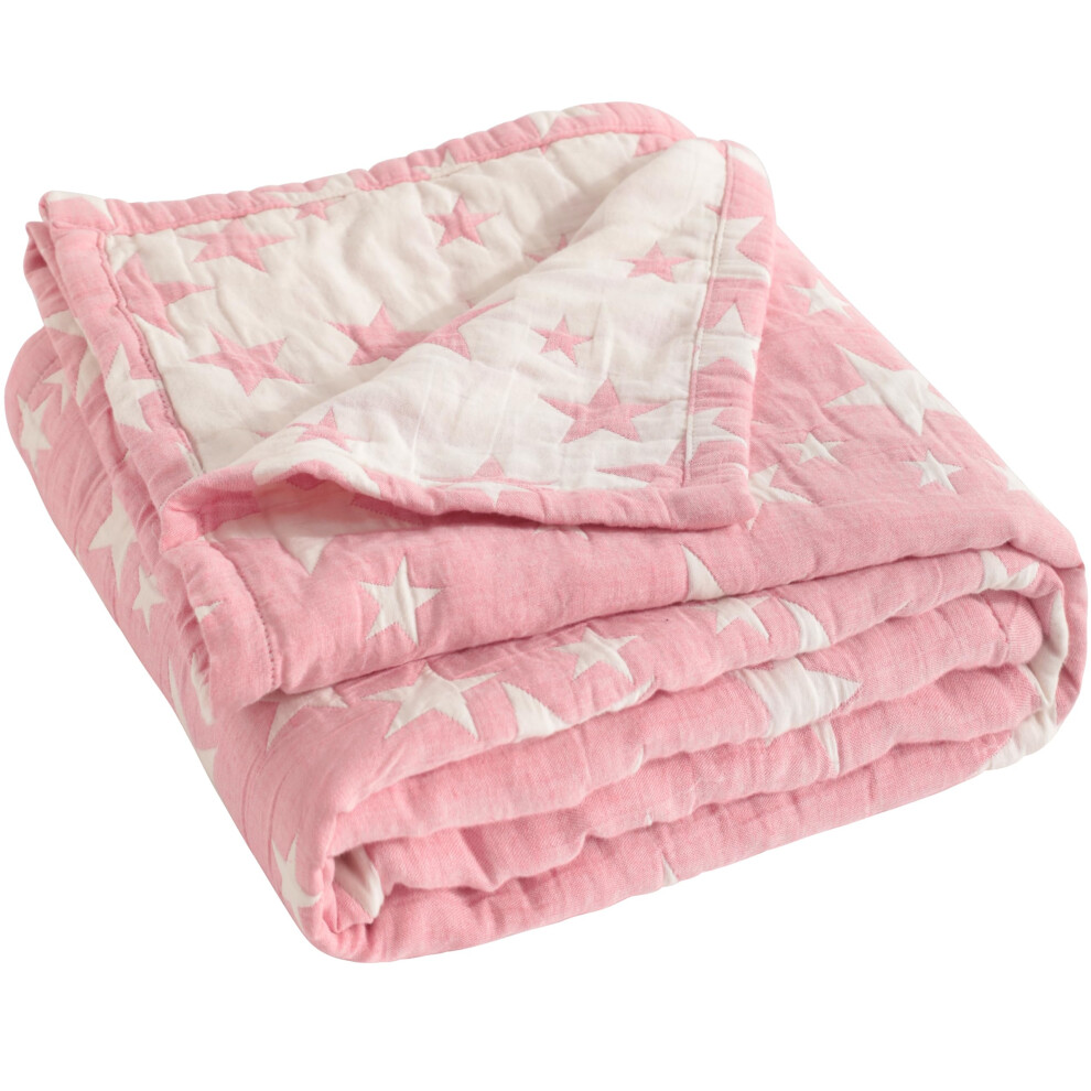 NTBAY 3 Layer Baby Muslin Cotton Toddler Blanket, 76x102 cm Jacquard Reversible Nursery Bed Blanket, Super Soft and Thermal Cot Bed Blanket for All S
