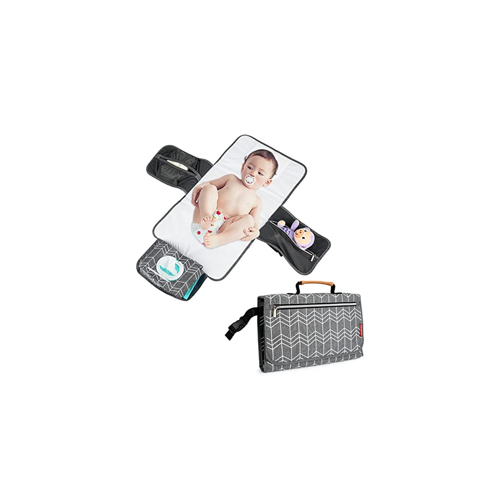 Portable Nappy Changing Mat, Travel Change Mat With Storage Pockets For Toddlers Infants & Newborns, Grey Babeyer