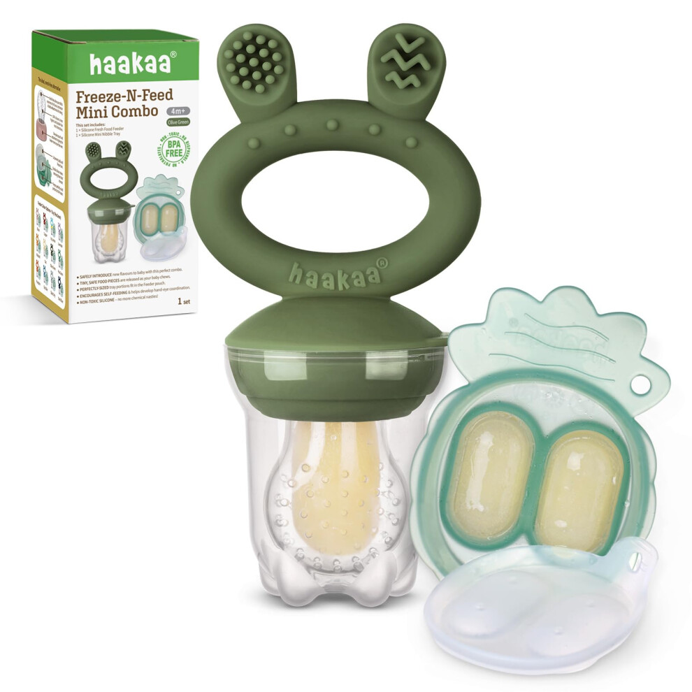Baby Fruit Food Feeder & Mini Freezer Nibble Tray Combo, Breastmilk Popsicle Molds For Baby Cooling Relief, Bpa Free Silicone Feeder For Safe Haakaa