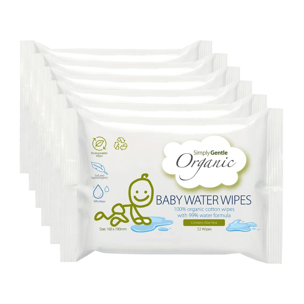 Baby Water Wipes, 100% Organic Cotton With 99% Water Formula - Soft & Hypoallergenic, Suitable For Newborn - Chemical Free, D Simply Gentle Organic
