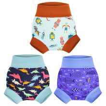 MOEMOE BABY Swim Nappy Reusable Swim Nappies for Toddler,Non Absorbent Swim Diapers Washble Swim Nappy for Boy and Girls,3 Pack,5 Years,Robot+Dinosau