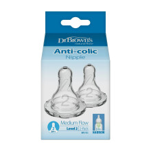Dr. Brown's Dr Brown Natural Flow Level 2 Narrow Nipple Set of 2 (3M+) Clear