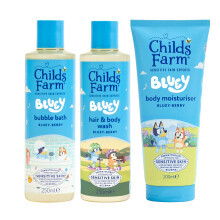 Childs Farm Bluey Regime Bundle | Bluey-Berry Bubble Bath (250ml), Hair & Body Wash (250ml) and Body Moisturiser (200ml) | Suitable for Newborns, Kid