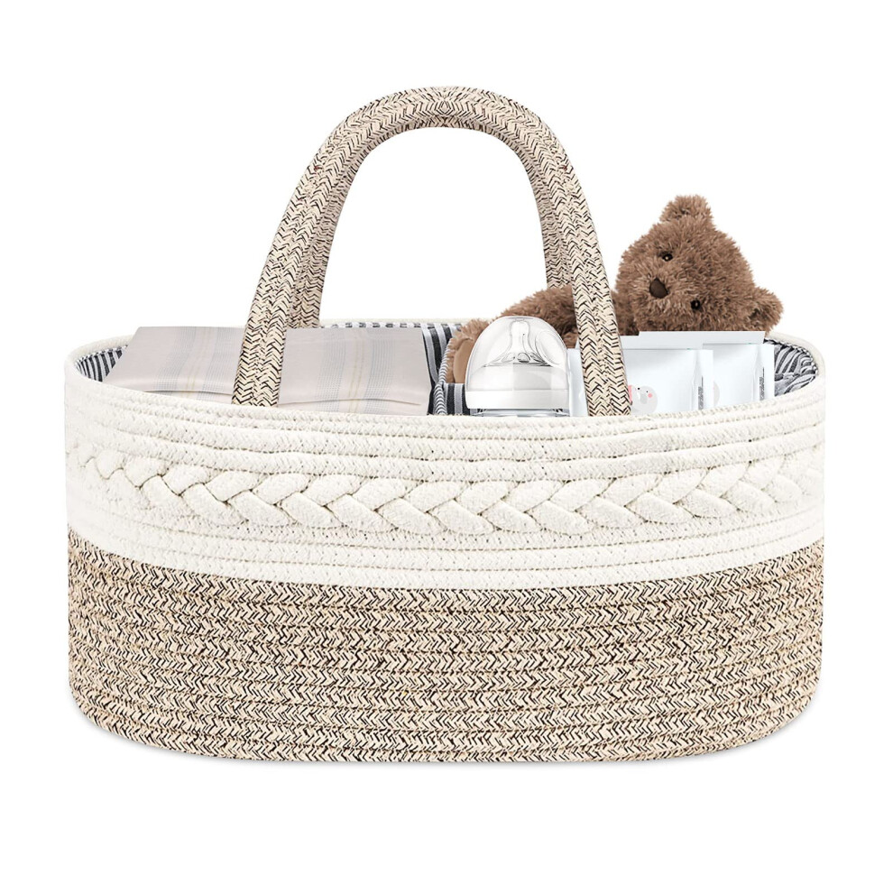 Nappy Caddy Organiser, Diaper Caddy Baby Essentials For Newborn,Multifunctional Nappy Caddy Organiser Portable Nursery Storage Basket With Cha Moseem