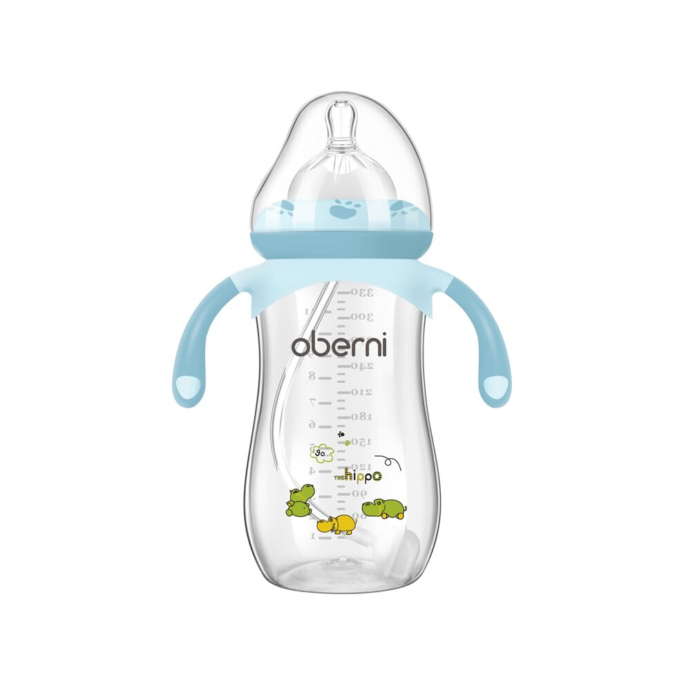 Anti-Colic Baby Bottles, 330Ml / 11Oz Weigthed Toddler Milk Feeding Bottles With Size “+” Variable Flow Teat For 12M+, /Pack Of 1 Blue Oberni