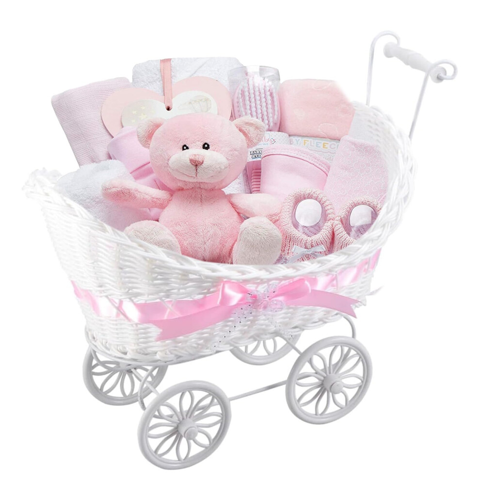 Pram Gift Hamper Basket, New Born Baby Boy/Girl Gift Storage Hamper Baby Shower Party Decoration New Mum to Be Gifts Empty Basket Toy Clothes Baby Ac