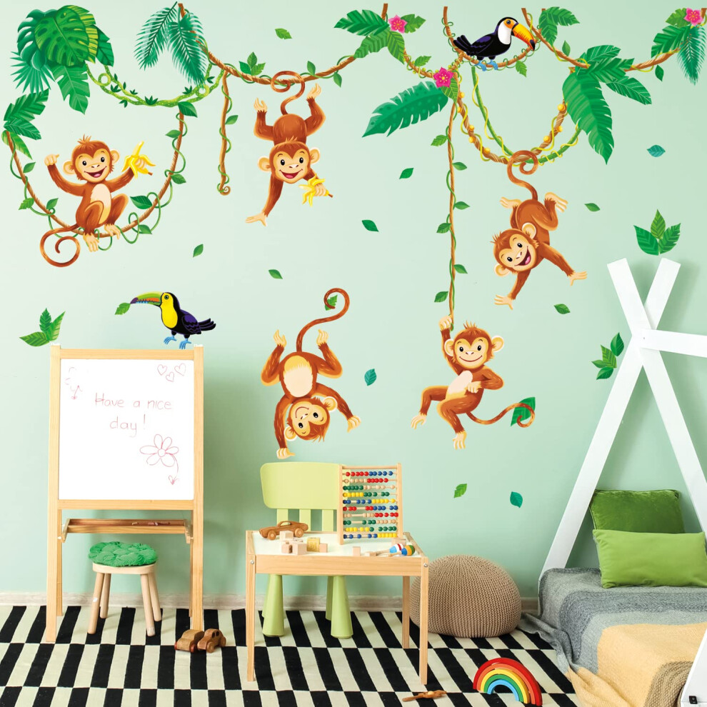 Decowall Wl4-2013 Monkey Climbing Tree Wall Decals Jungle Animals Wall Stickers Kids Room Baby Nursery Bedroom Wall Décor