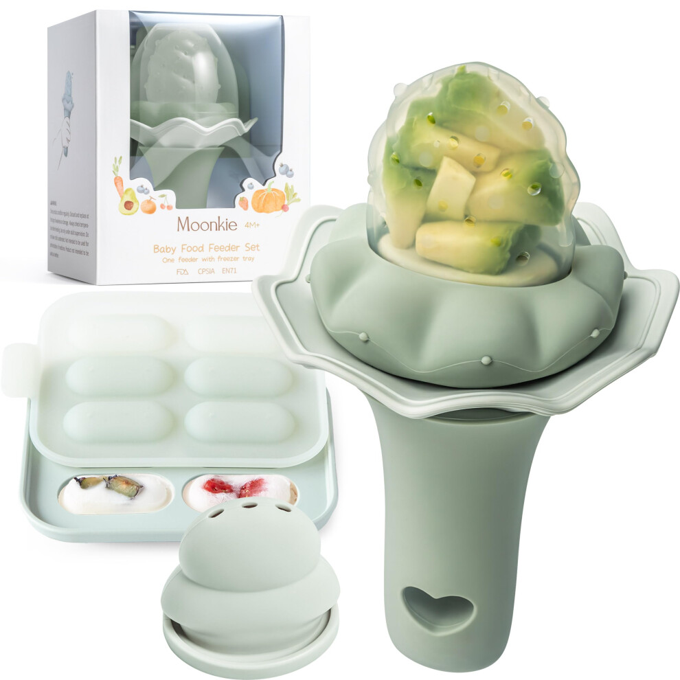 Baby Fruit Feeder With Freezer Tray | Bpa Free Silicone Baby Food Feeder With Two Sizes Pouches | Baby Shower Gifts | 4 Months+ Led Weaning, Moonkie
