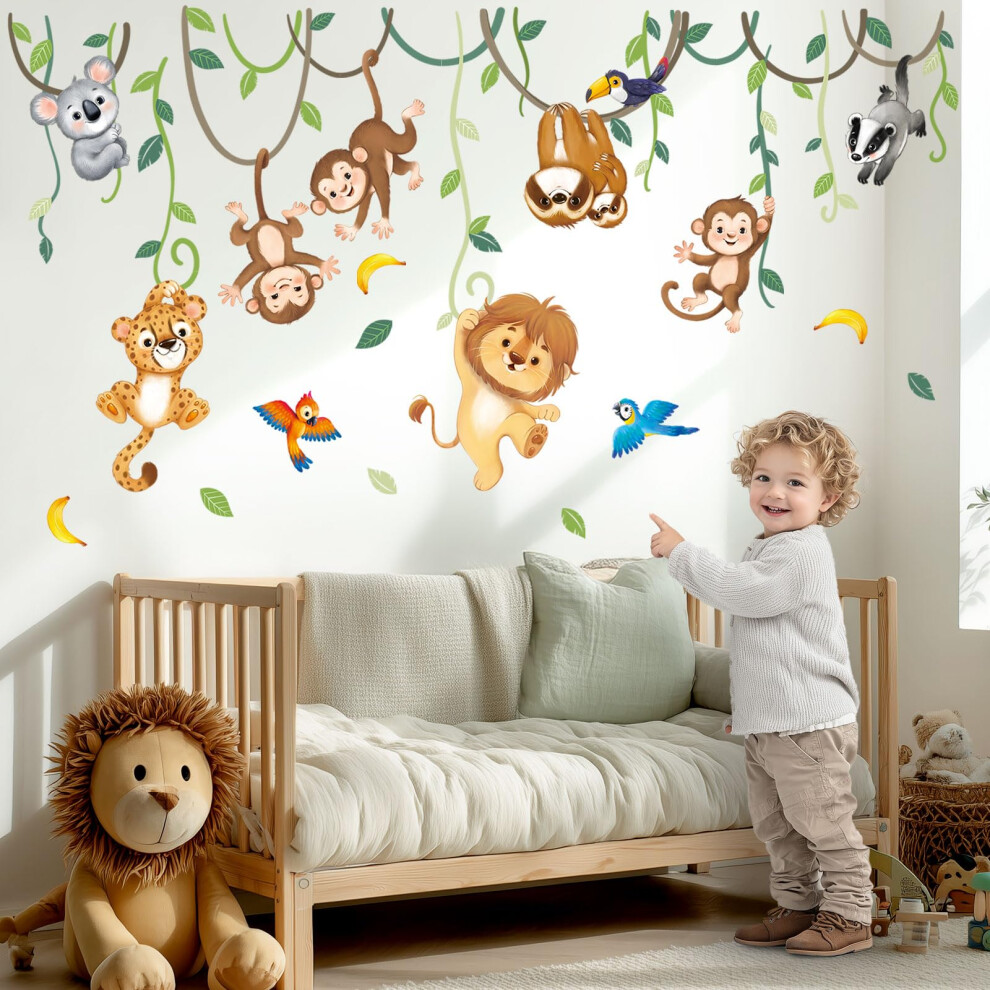 Decowall Sg2-2419 Climbing Jungle Animals Wall Stickers - Lion, Monkey, Koala Wall Decals For Baby Nursery, Kids Room, Living Room - Home Décor