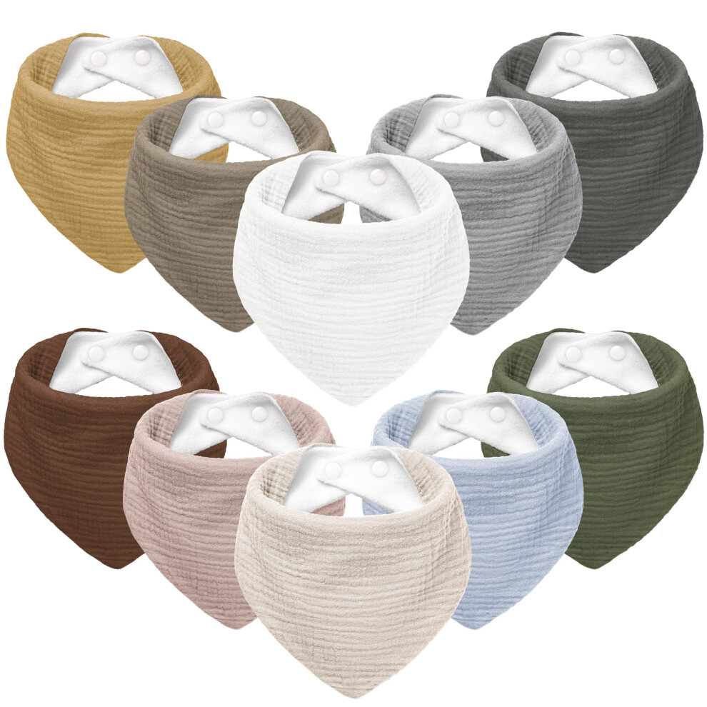 Muslin Baby Bibs 10Pack Soft Triangular Adjustable Baby Dribble Bandana Bibs With Adjustable Snaps For Unisex Baby Girls & Boys Susurration