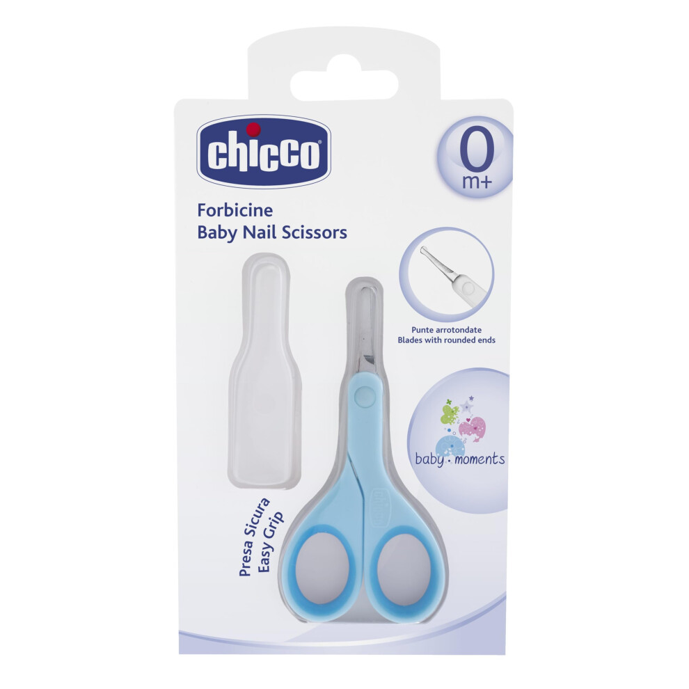 Chicco Nail Scissors For Babies And Children, Stainless Steel Baby Scissors With Curved Blades And Rounded Tips, Protective Case, Non-Slip Rubber Han