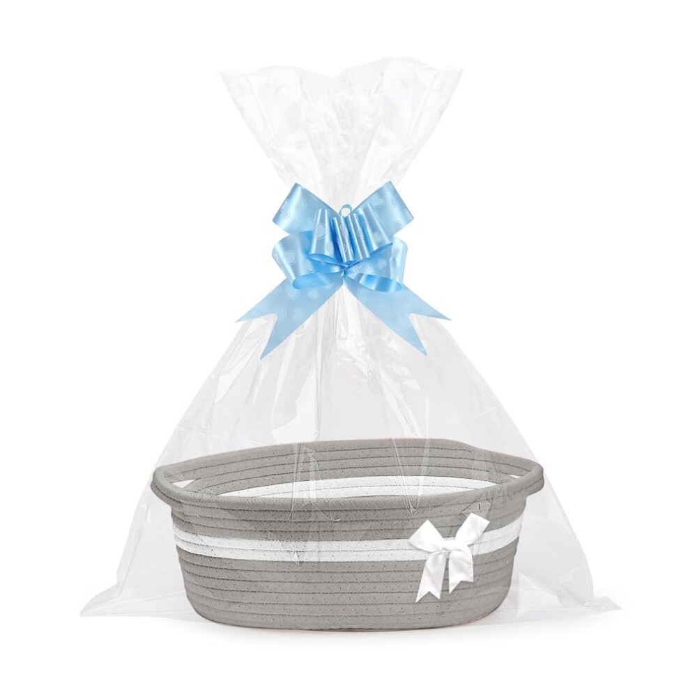 Gift Basket, Hamper Kit, Empty Hamper Basket With Cellophane Bags And Pull Bows, Rope Gift Baskets With Handles, Woven Gift Baskets For Baby S Lotvic