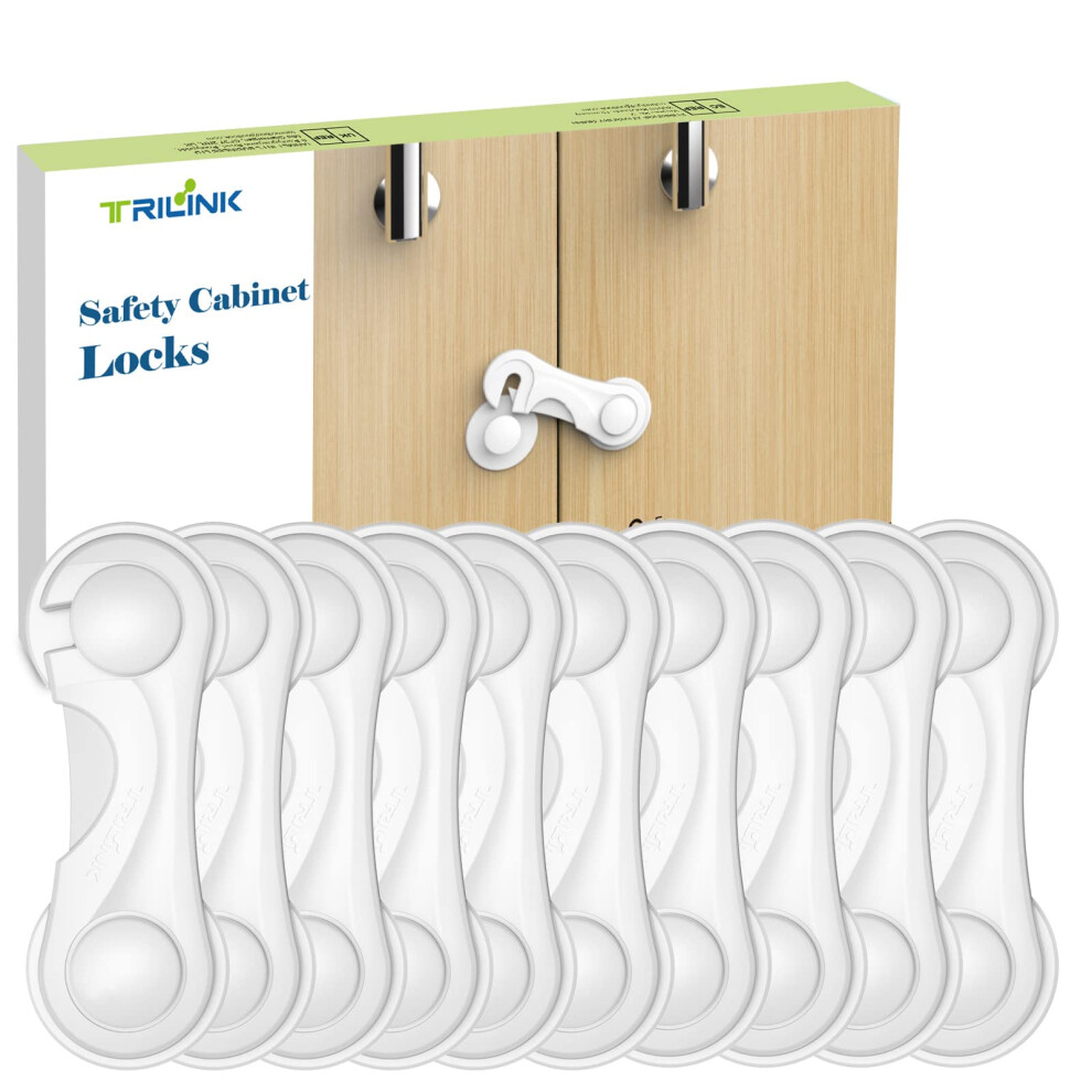 TRILINK Cupboard Locks for Children 10 Pack, Baby Proof Child Safety Cupboard Locks, Child Locks for Cabinets Drawer Door, Fridge Locks for Kids, Str