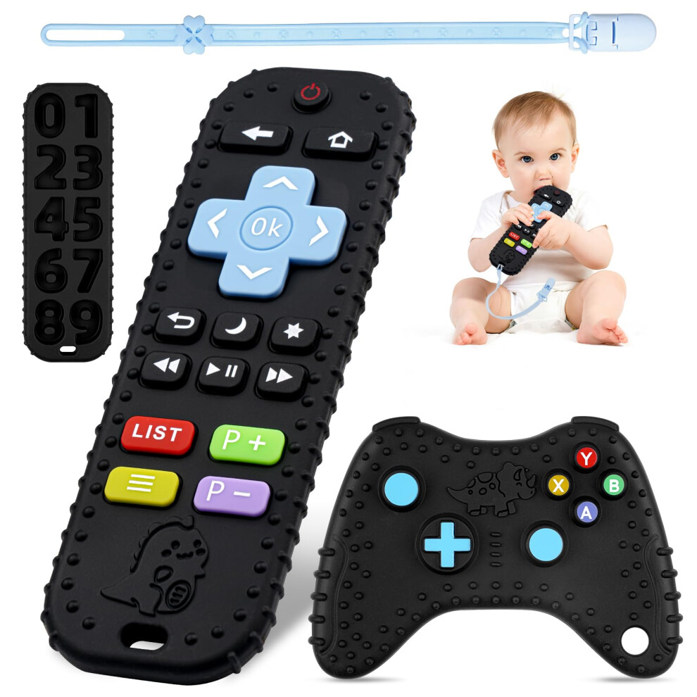 Tikplus Baby Teething Toys, Baby Remote Control & Game Controller Teething With Baby Dummy Chain, Bpa-Free Silicone Teething Aid Baby Teether Relief