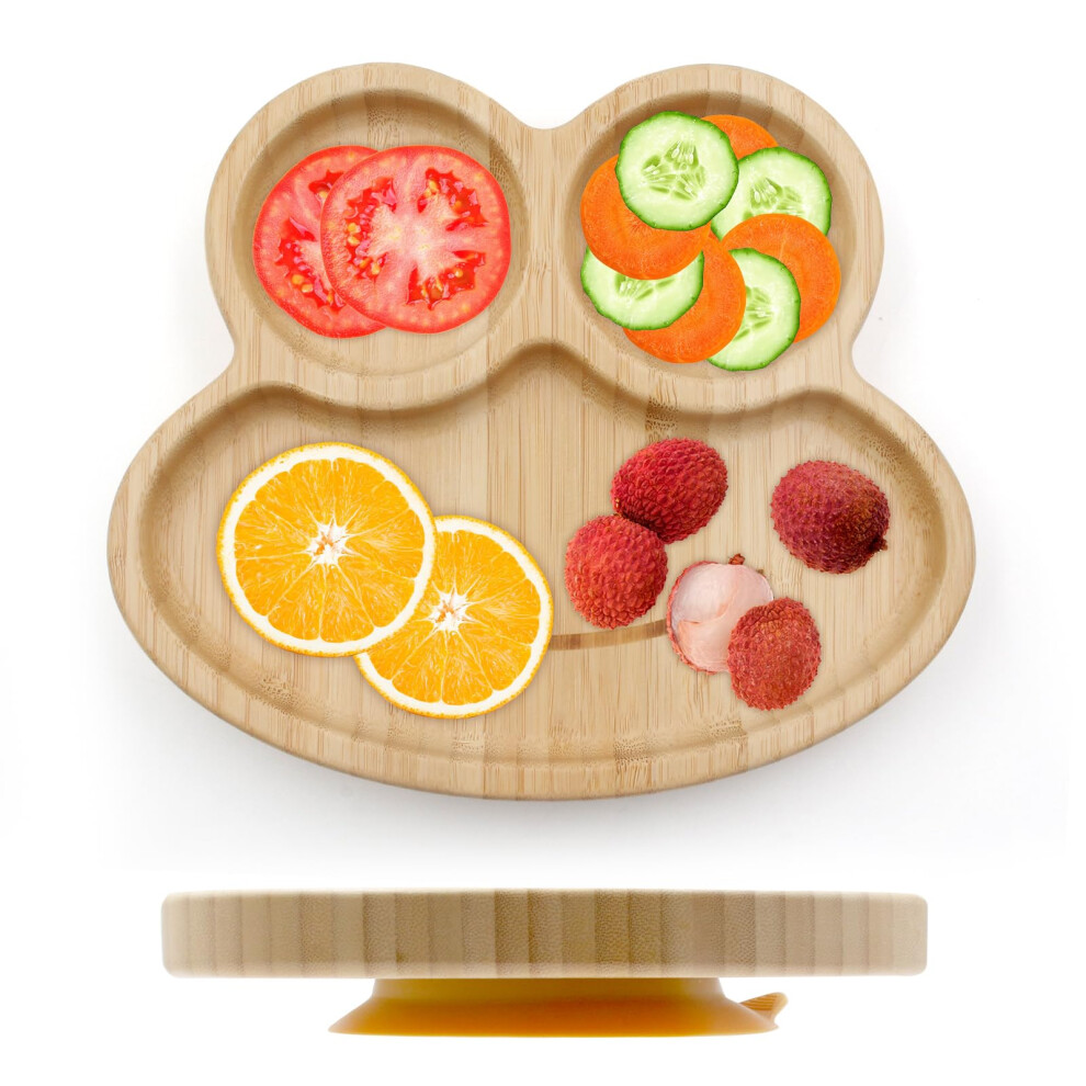 Bamboo Baby Plate With Silicone Suction Plate For Baby Toddler Kids- Divided Unbreakable- Non-Slip Samaly